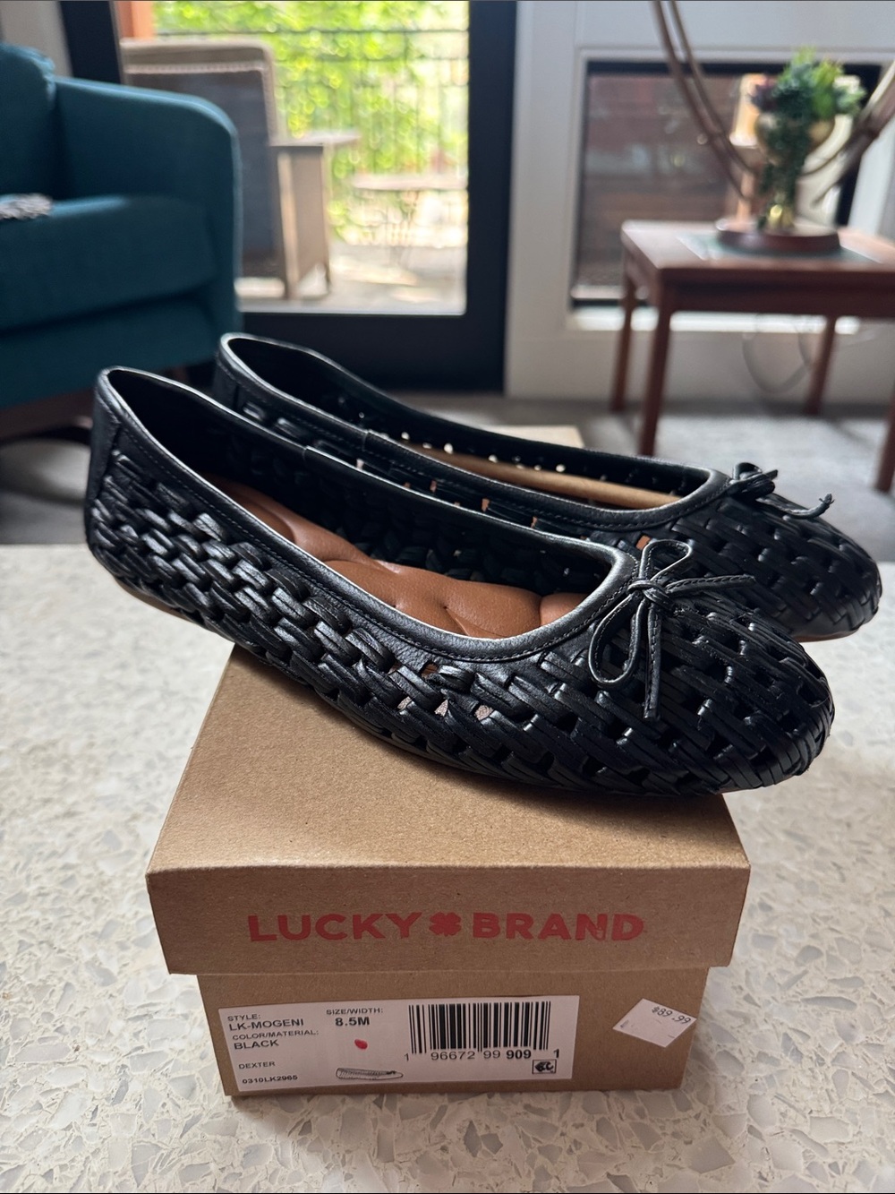 Lucky Brand Black Woven Ballet Flats with Bow Detail